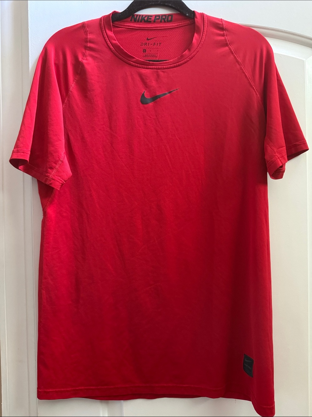 Nike Red Short Sleeve Performance Tee with Black Swoosh